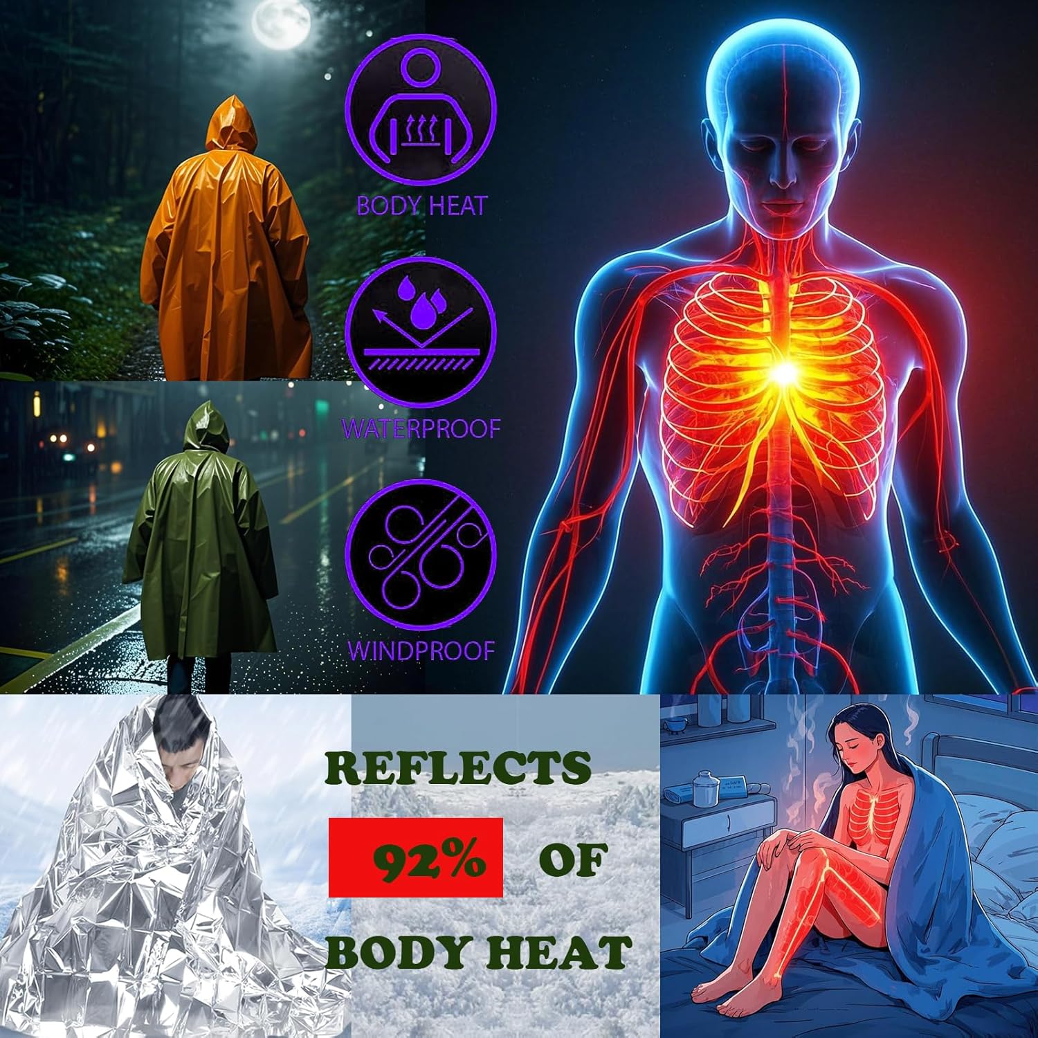 Camping Raincoat Waterproof Su - Survival Blanket Reflective review and price